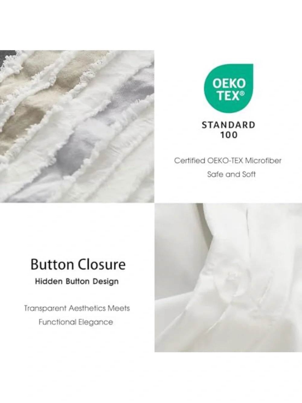 White Ombre Tufted Stripe Queen Duvet Cover Set